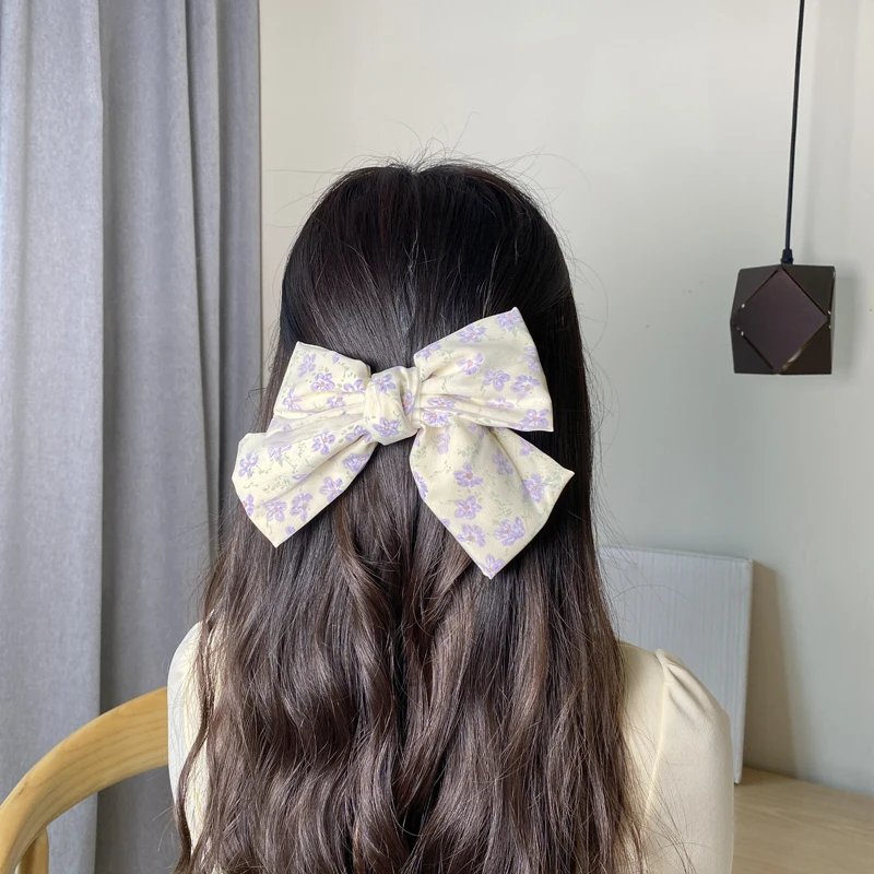 

Elegant New Bow Big Hair Clips Big Size Flower Printing Barrettes Sweet Hair Clip For Women Hair Accessories Gifts