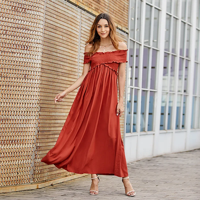 

Sheer Casual Summer Dress 2021 Slash Neck Black Elegant Dress Women Pocket Orange Dresses Woman Party Night Vestidos Largos Robe