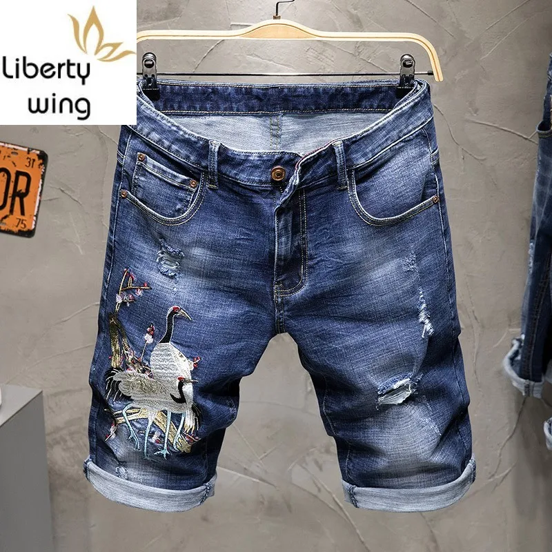 Летние Новые тонкие джинсовые мужские уличные винтажные рваные потертые брюки