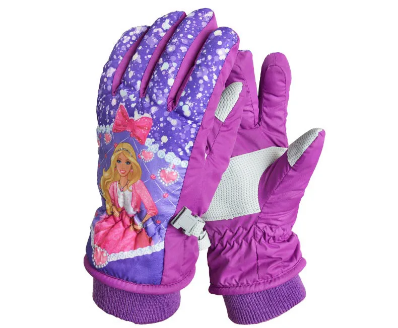 1407 Purple Детские зимние лыжные перчатки для катания на снегоходах; Детские водонепроницаемые перчатки принцессы для катания на лыжах и сноуборде; ветрозащитные перчатки с милым рисунком - Цвет: 1407 Purple