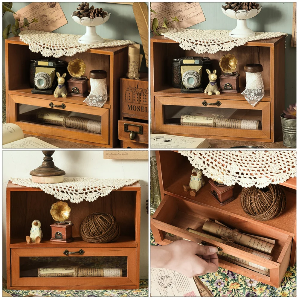 

1Pc Wooden Storage Box Vintage Storage Organizer Cosmetic Storage Cabinet