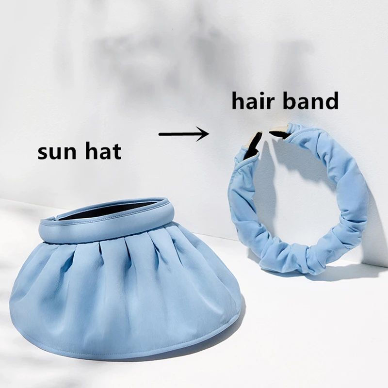 

Summer Visor Hat Women Foldable Sun Hat Multi-purpose Hat=Hair Band Outdoor Sun Protective UPF 50+ Large Brim Travel Beach Cap