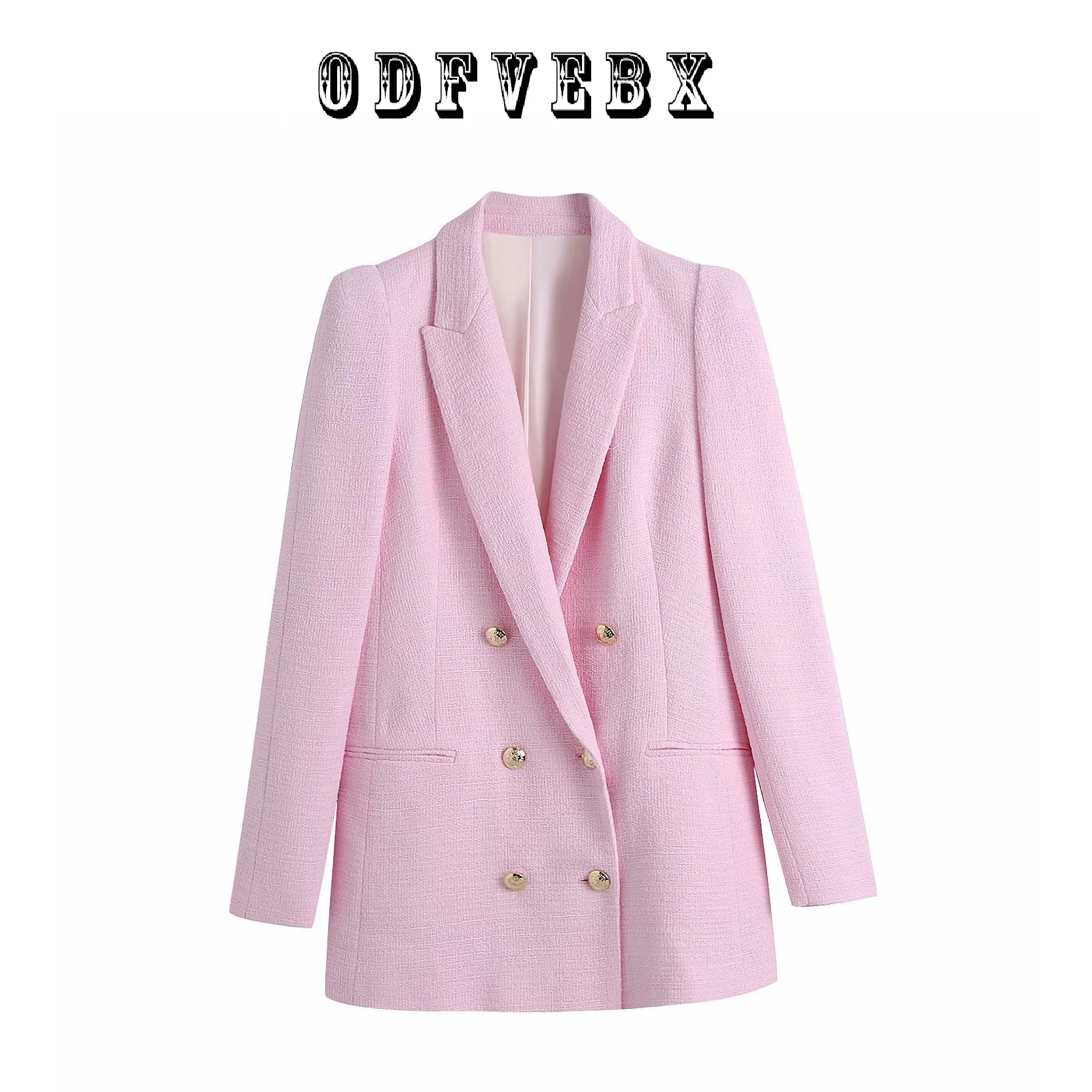 

Женский офисный двубортный блейзер с длинным рукавом, розовый повседневный жакет большого размера с лацканами, осень