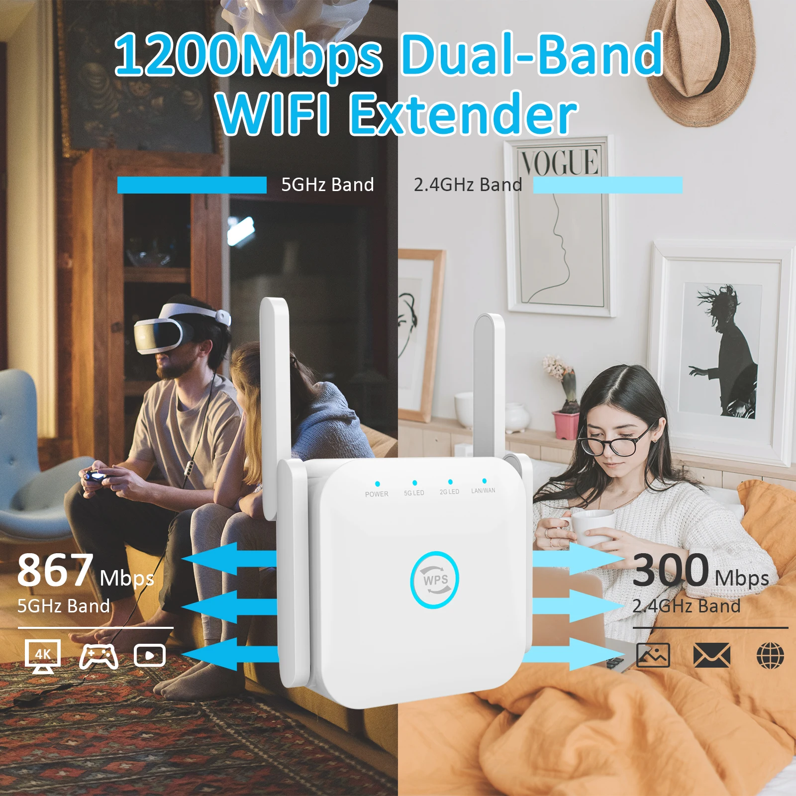 5g wifi repeater wifi extender 2 4g 5g amplifier 5 ghz router wifi booster 4 antennas wifi signal extended to smart home devices free global shipping