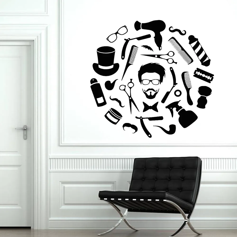 

Hair Salon Vinyl Wall Sticker Beauty Salon Face Hairstyle Style Hair Man Beard Barbershop Nordic Home Decoration Wallpaper C251