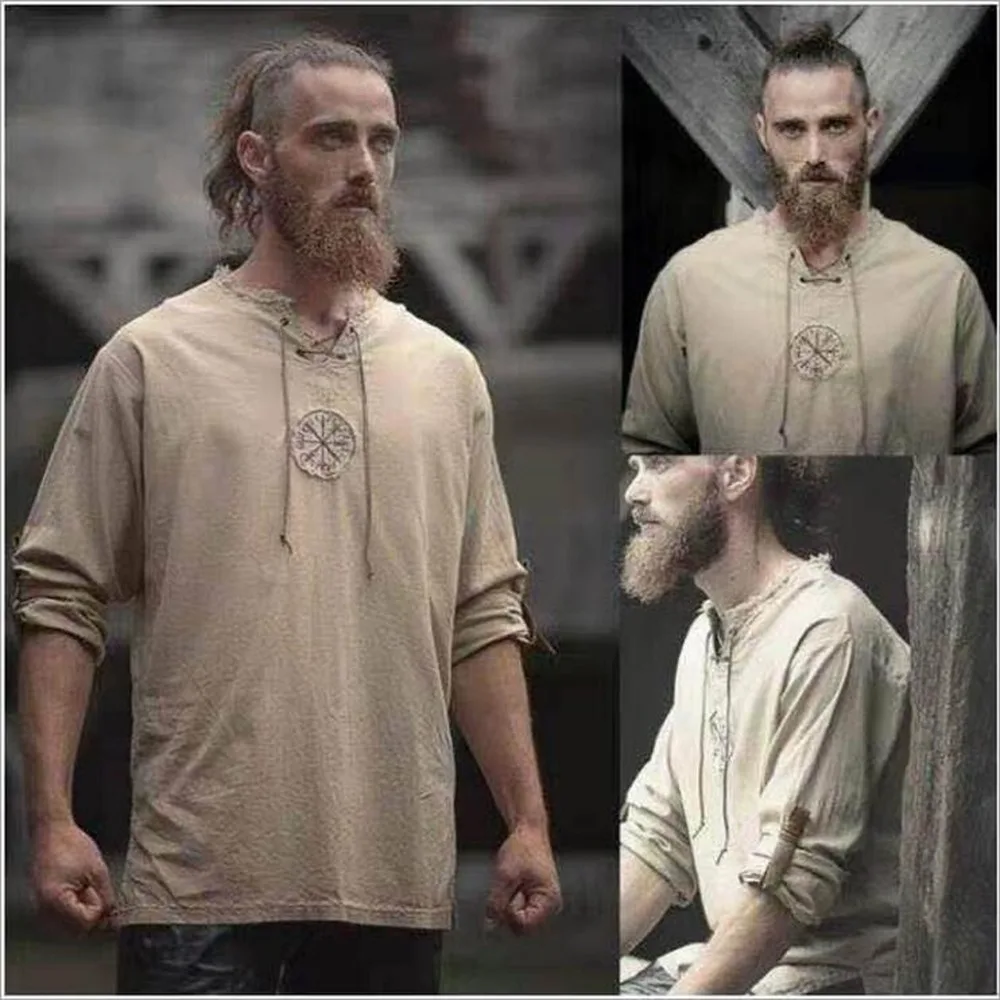 

Lugentolo Men Tshirt Long Sleeve Cotton Linen Embroidery Pullover Tie-collar Plus Size Shirt 2020 Fall New Fashion Mens Shirts