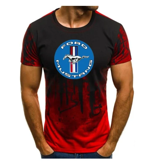 

NEW Ford Mustang T-shirt Men Gradient Color Short Sleeve Beefy Muscle Basic Solid Blouse Tee Shirt Top Casual Funny tshirt 5