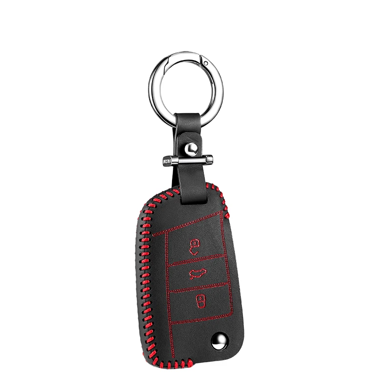hot sale car key case cover for volkswagen vw passat 2018 3 button genuine leather keychain key chain holder free global shipping