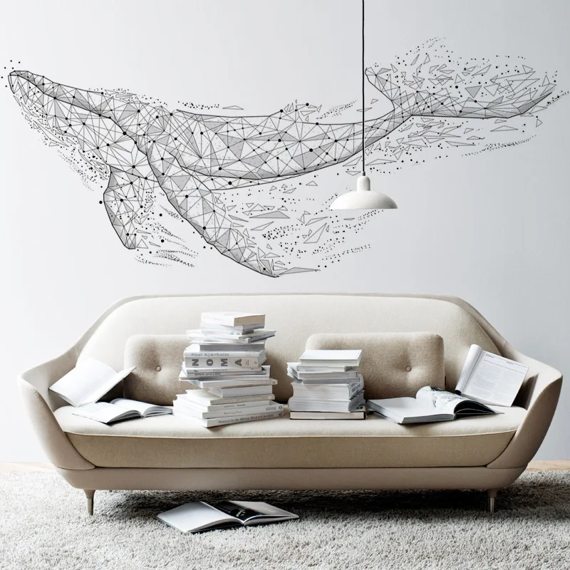 

Black Whale Wall Stickers Oversized Geometric Modern Minimalist Waterproof Wallpaper Living Room Bedroom Self-Adhesive Stickers