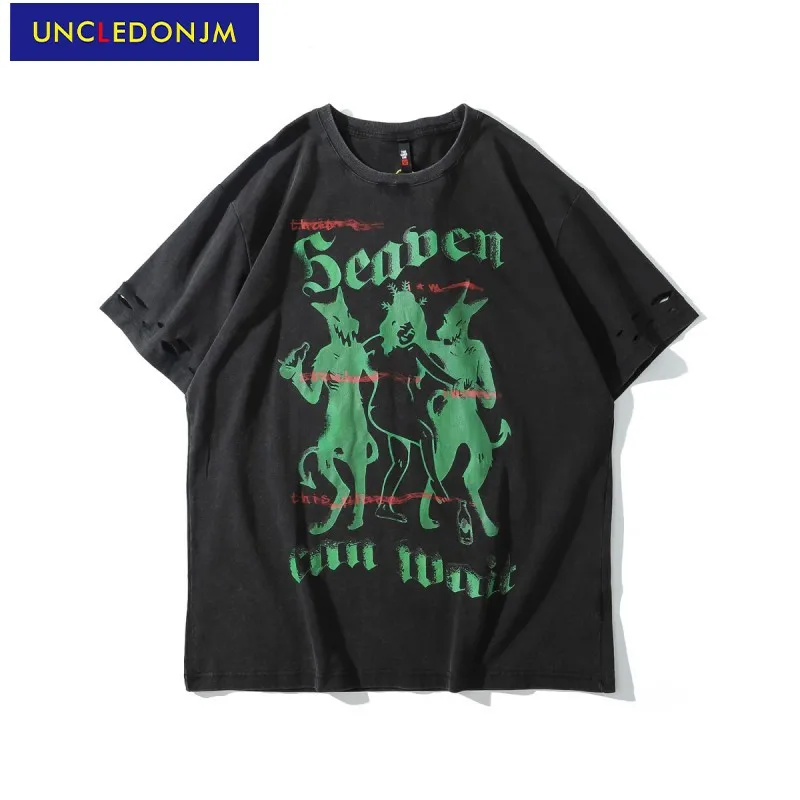 

UNCLEDONJM High street graphic tees Fashion harajuku shirt summer Tops Tees men tshirt HIP HOP Distressed graphic t shirts T0148