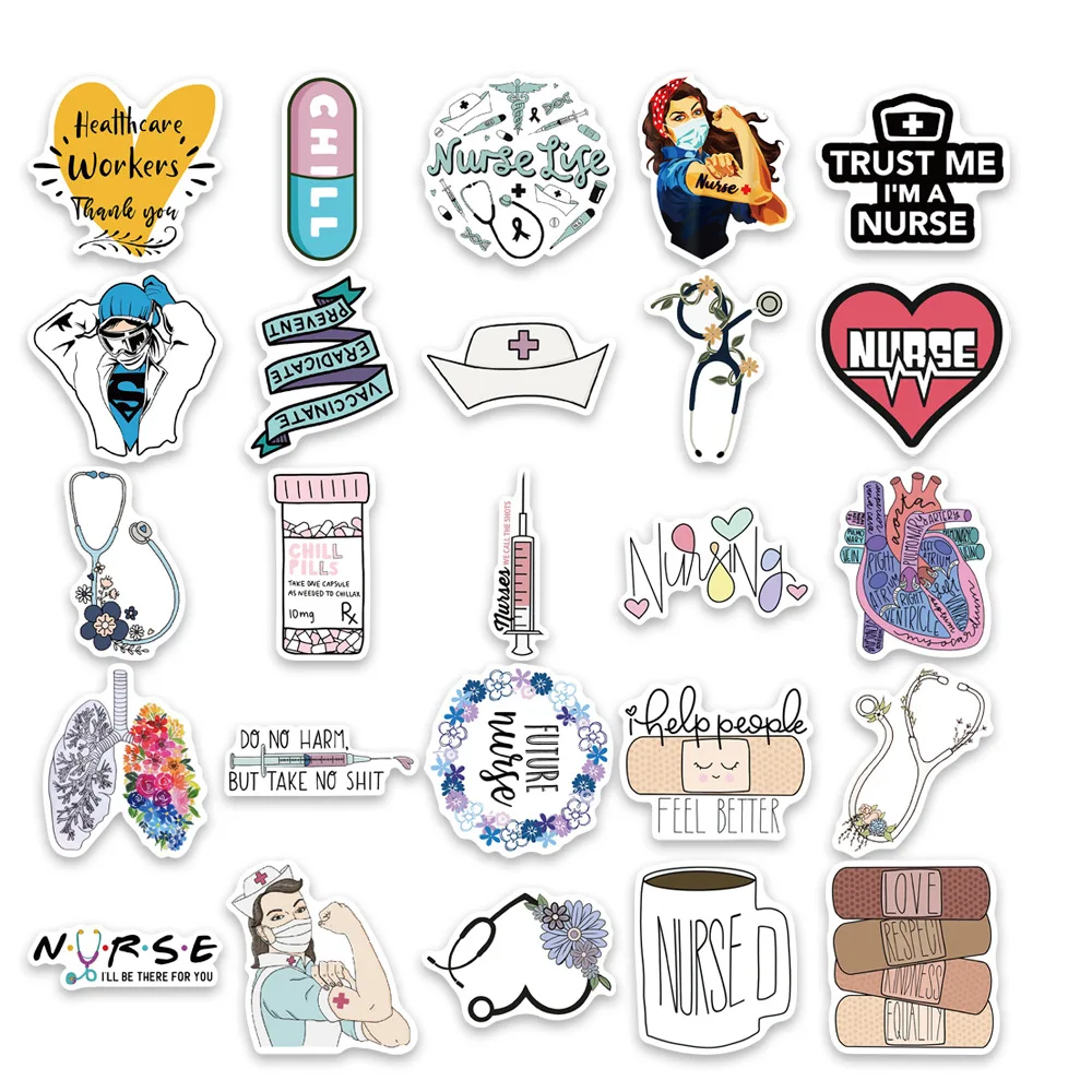 10/50PCS/pack Doctors Nursing Nurse Stickers Cute Manga Angel Aesthetic Cartoon for Laptop Notebook Scrapbooking Phone Decal images - 6