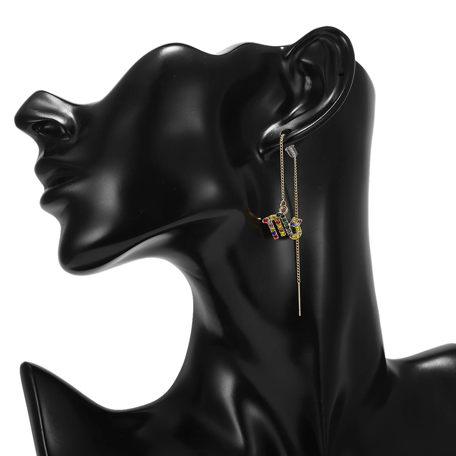 

Creative Random Color Rhinestone Star Zodiac Sign Earrings Long Chain Ear Line 12 Constellations Jewelry Gifts for Best Friends