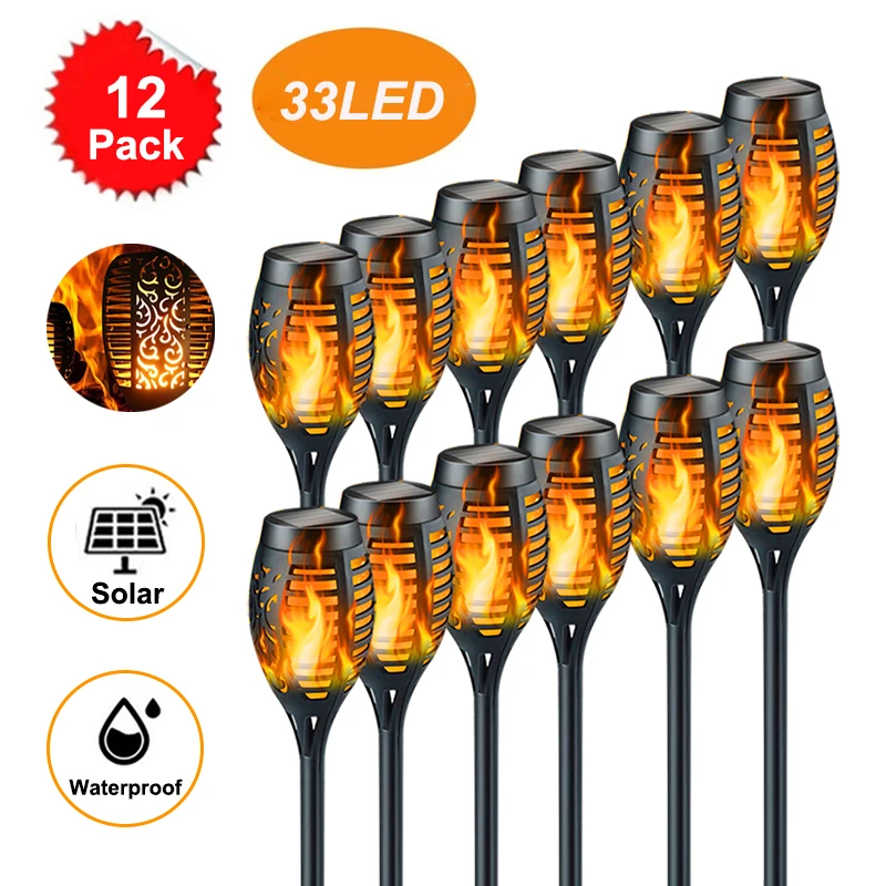 

12Pcs 12LED Solar Lights Garden Flickering Flame Torch Path Light Dancing Flame Lighting Dusk to Dawn Torches Waterproof Lamp