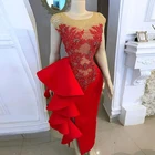 Sevintage Русалка Мягкая атласная Вечерние платья Кружева аппликация платья для выпускного бала с драпировкой жемчуг Разделение женские Формальные вечерние платье размера плюс