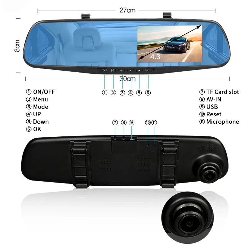 E-ACE Dvr Dash камера Автомобильный видеорегистратор зеркало FHD 1080P 4,3 дюймов двойной объектив с камерой заднего вида авто видео регистратор