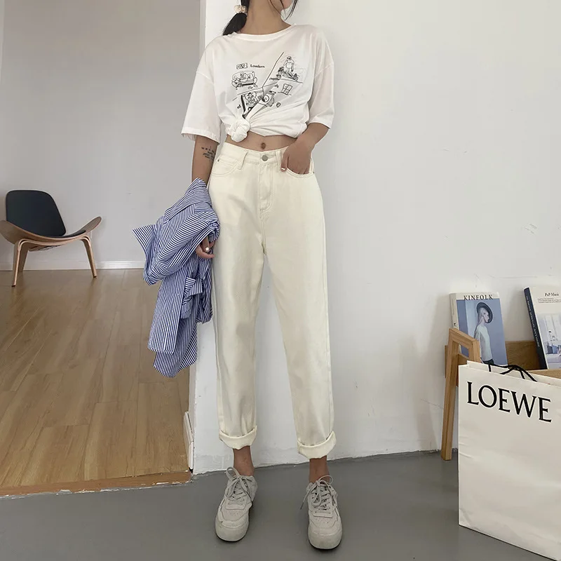 

Jeans New High Waist Harlan Jeans Autumn New Women's Versatile Casual Show White Show High Show Thin Jeans Capris Women's Pants