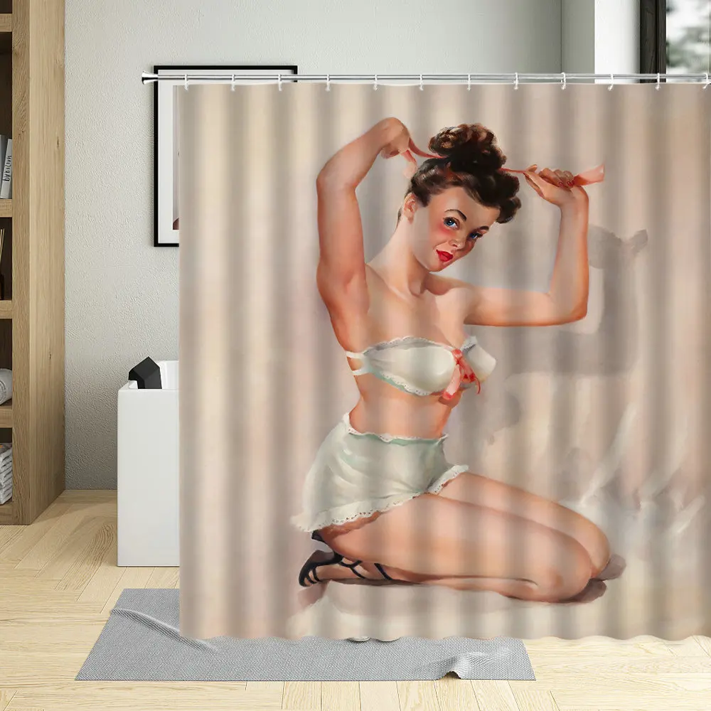 

Красивая девушка картина занавеска для душа сексуальная женщина фон для дома ванная комната с крючком декоративная ткань моющийся тканевы...