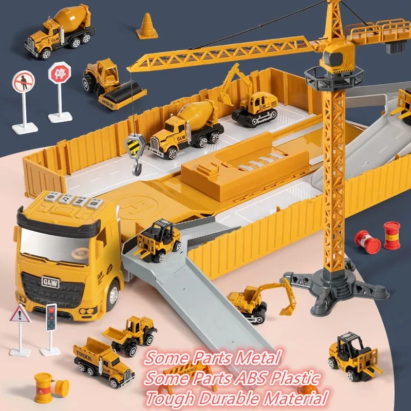 Coches de juguete de pl&aacute;stico y Metal para ni&ntilde;os, juguetes grandes para ni&ntilde;os, regalo de cumplea&ntilde;os, excavadora de aleaci&oacute;n, contenedor, camiones de construcci&oacute;n, remolque, juguetes para ni&ntilde;os-1