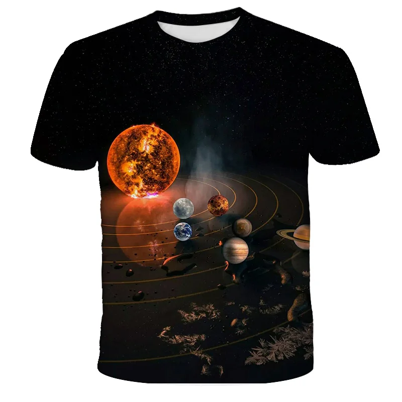 

2021Summer 3D Starry Sky Baby Boy Clothes T-shirt Kids New Solar System Fashion Short Sleeve Casual Tops Meteor Boy Clothing Cos
