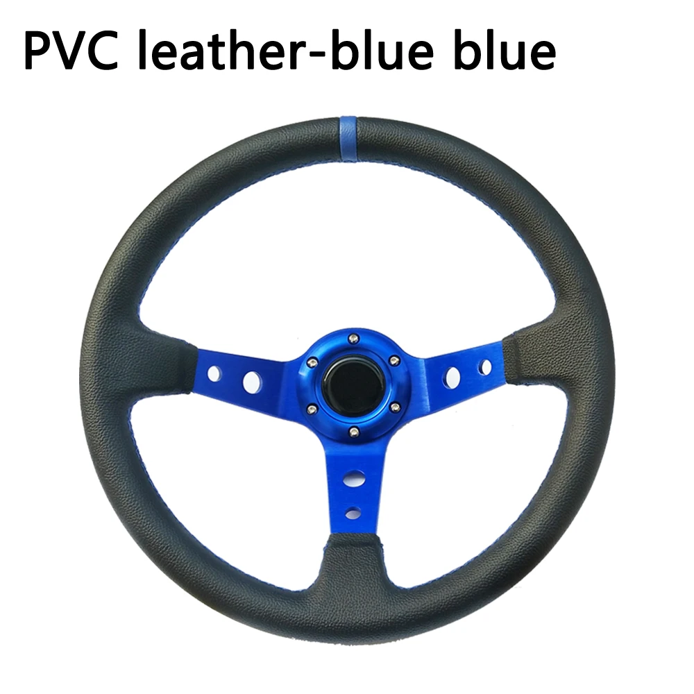 PVC-blue blue 14 дюймов 350 мм Дрифт гоночный руль ПВХ/замша/из искусственной кожи Универсальный руль глубокая кукурузная тарелка - Цвет: PVC-blue blue