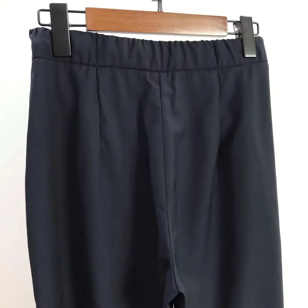 Женские брюки 2021 осень темно-синие 100% шерстяные свободные прямые с высокой