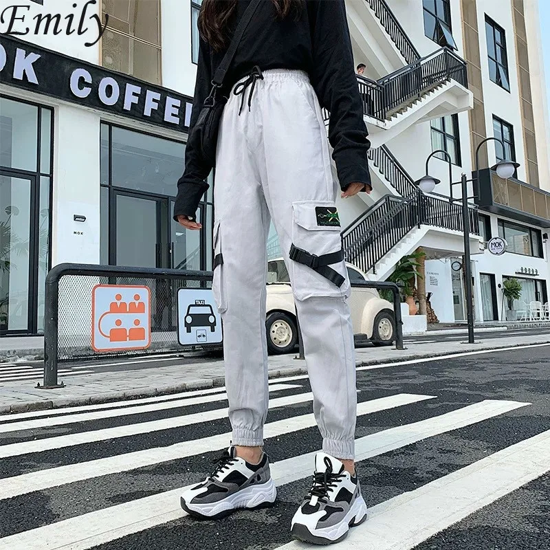 Женские брюки в стиле хип хоп с высокой талией и карманами|Брюки| |