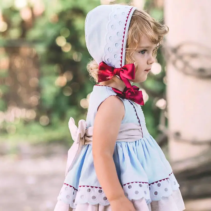 

3 шт., летнее винтажное платье-пачка принцессы с бантом, кружевное платье без рукавов в испанском стиле для девочек, Y2822