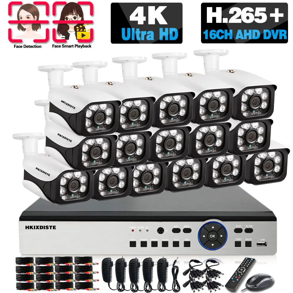 

CCTV Камера безопасности Системы комплект с DVR 4K 16CH ИК Ночное видение пуля Камера видеонаблюдение Системы 8-канальный сетевой видеорегистрато...