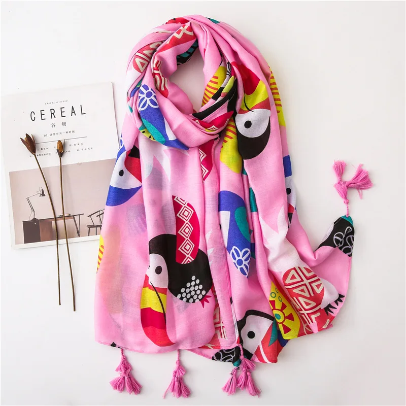 

Женский шарф, из хлопка, с принтом в виде птиц, летний туризм, Солнцезащитный принт, шаль, пляжное полотенце, шарф с рисунком конопли