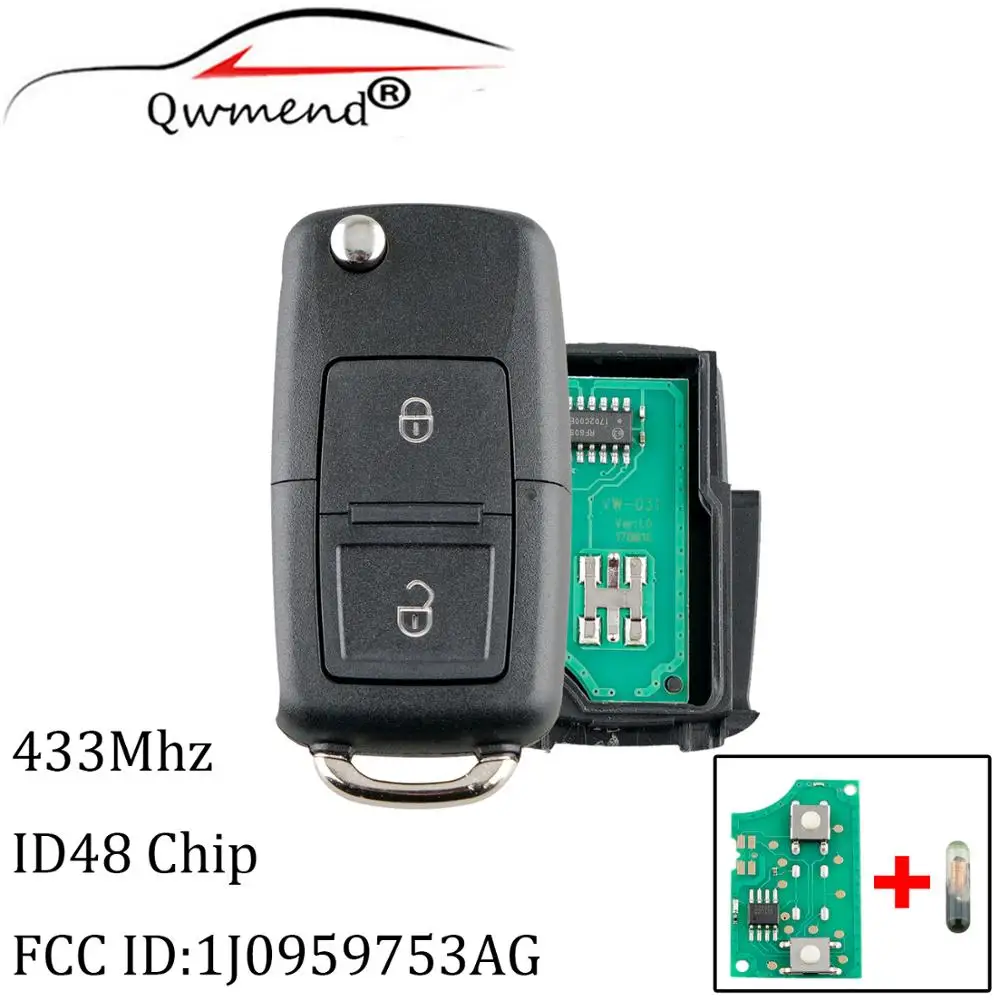 2BT дистанционный ключ для vw 1J0959753AG для Фольксваген Гольф MK4 транспортер поло T5 Автомобильный ключ Жук Бора ПАССАТ 434 МГц ID48 чип