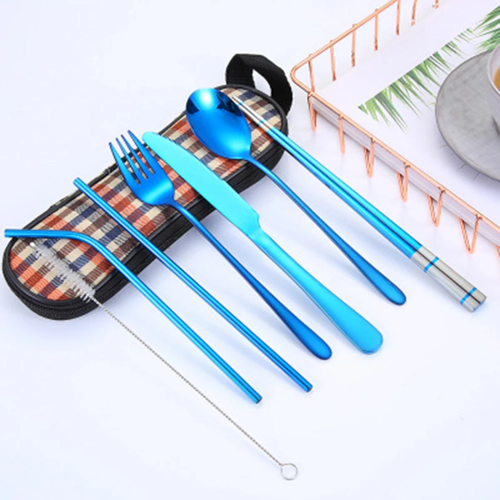 Набор дорожной посуды 8 в 1 из нержавеющей стали соломенная ложка вилка палочки