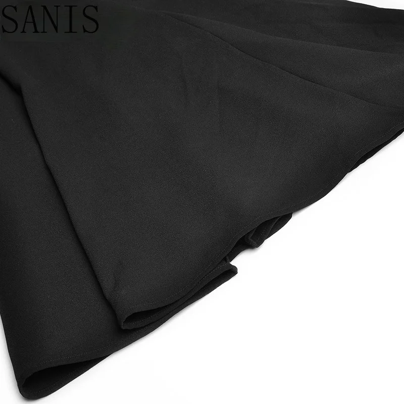 

Sanis Fashion Designer Summer Black Dress Women Lace Peter pan Collar Splicing High waist Slim Elegant Party Midi Dress