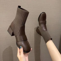 womens thick heel 2020 autumn boots korean version of socks boots fashion british short martin boots