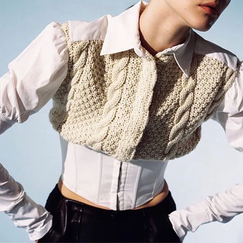 

2021 Autumn Cotton Shirt New Fashion Casual Temperament Woven Linen Flower Color Woolen Stitching Fluffy Sleeve Shirt Women