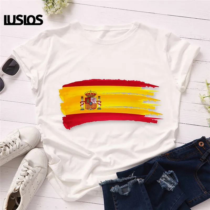 Футболка женская с испанским флагом Повседневная рубашка принтом топ на день