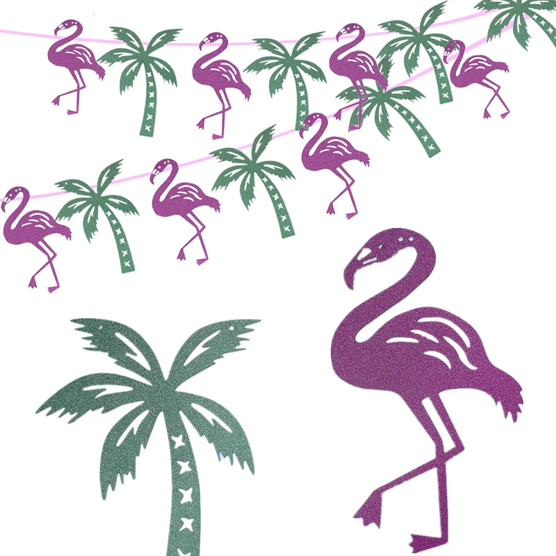 Omilut Summer Flamingo Banner Hawaii Tropical Palm Leaf Decor Banner Aloha Flamingo Birthday Party Supplies Decor Banner