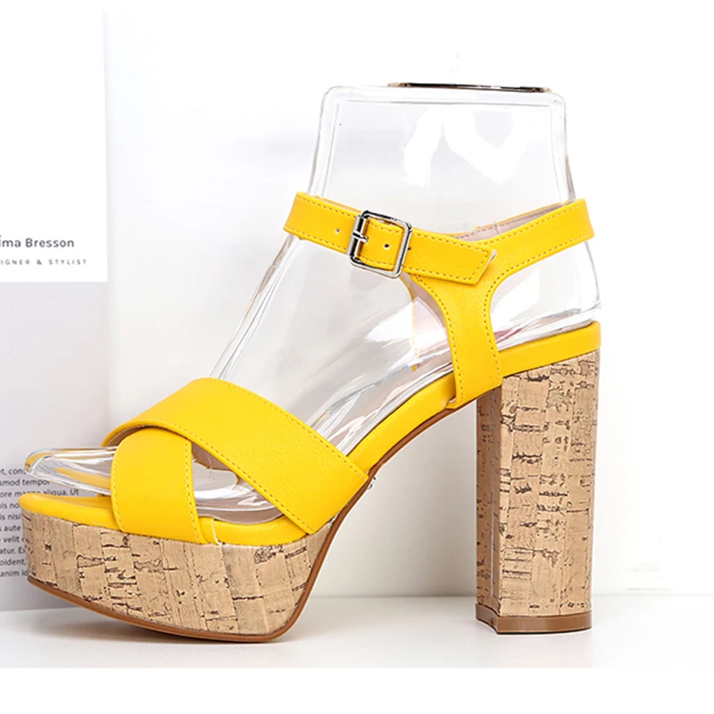 

WETKISS 2021 New Women Sandals Thick High Heels Sandals Ankle Strap Buckle Platform Sandals Ladies Summer Shoes Size 41