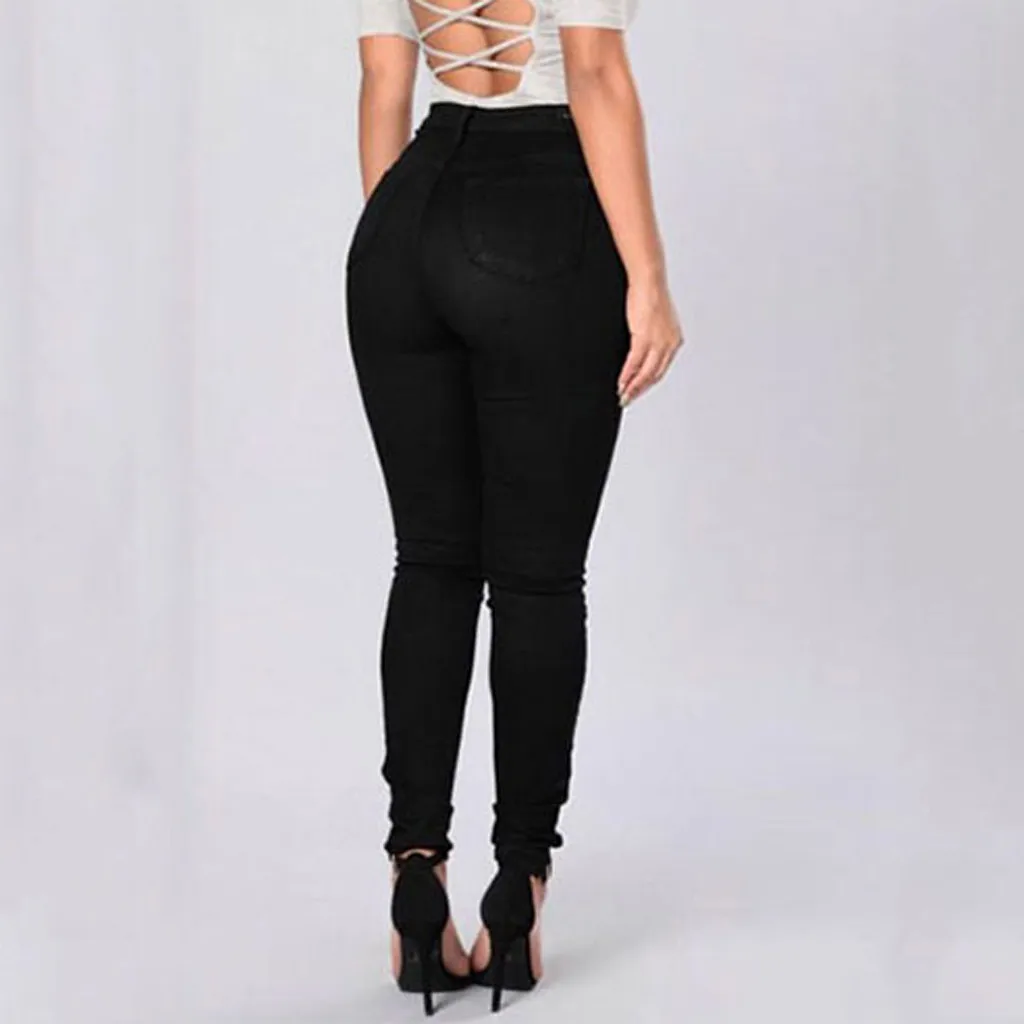 Модные однотонные повседневные женские джинсы облегающие эластичные узкие