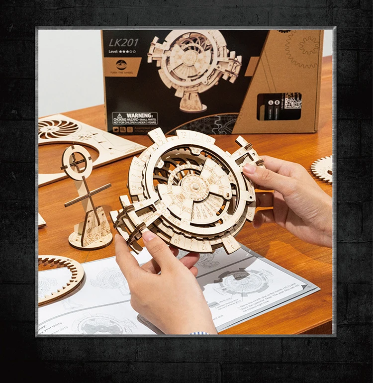 3D Wooden Mechanical Transmission Model Creative Toy Password Box Jewelry Box Perpetual Calendar Pendulum Birthday Gift