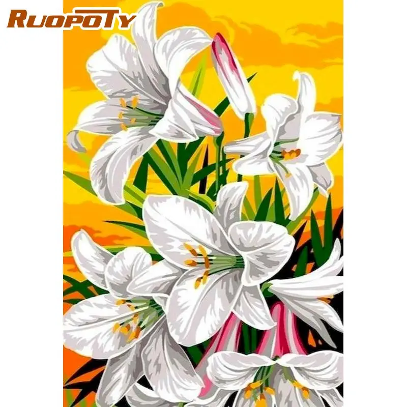 

RUOPOTY Diamond Painting Flwoers 5D DIY Full Square Round Diamond Embroidery Cross Stitch Landscape Rhinestone Mosaic Craft