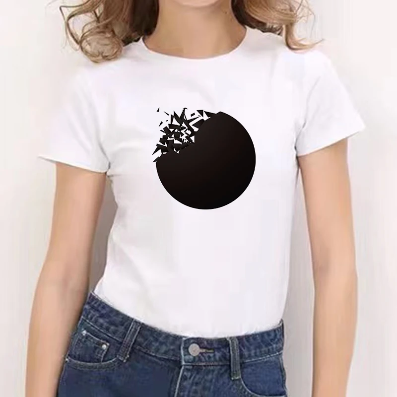 2021 недорогая футболка с геометрическим принтом и круглым вырезом повседневная