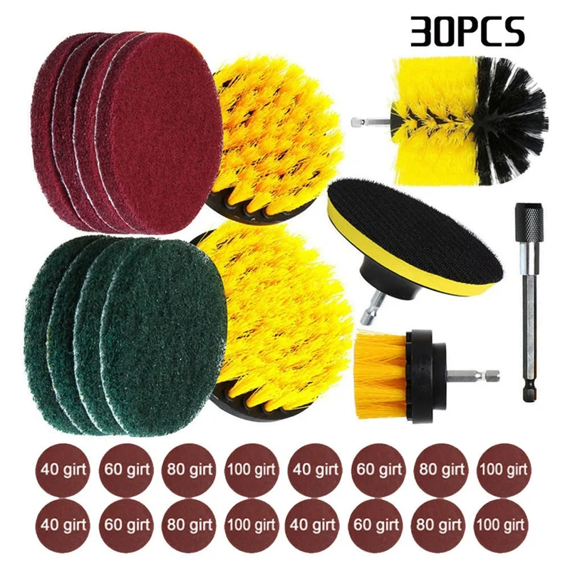 

30PC Drill Brush Tub Clean Electric Grout Power Scrubber Cleaning Combo Tool Kit