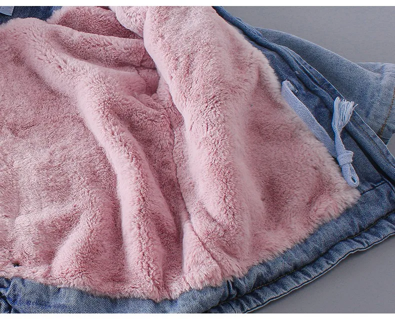 Коллекция года зимняя джинсовая куртка для девочек с меховым капюшоном меховые