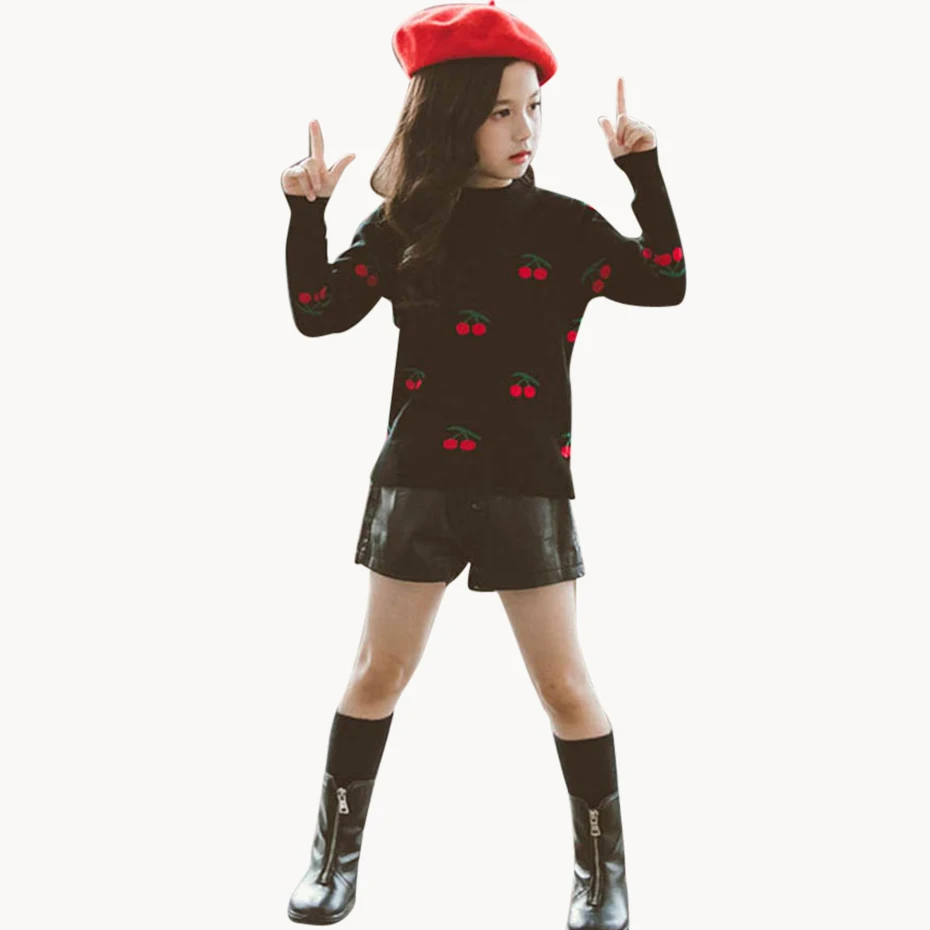 Милые свитера для девочек свитер с вишенками и цветочным рисунком детская