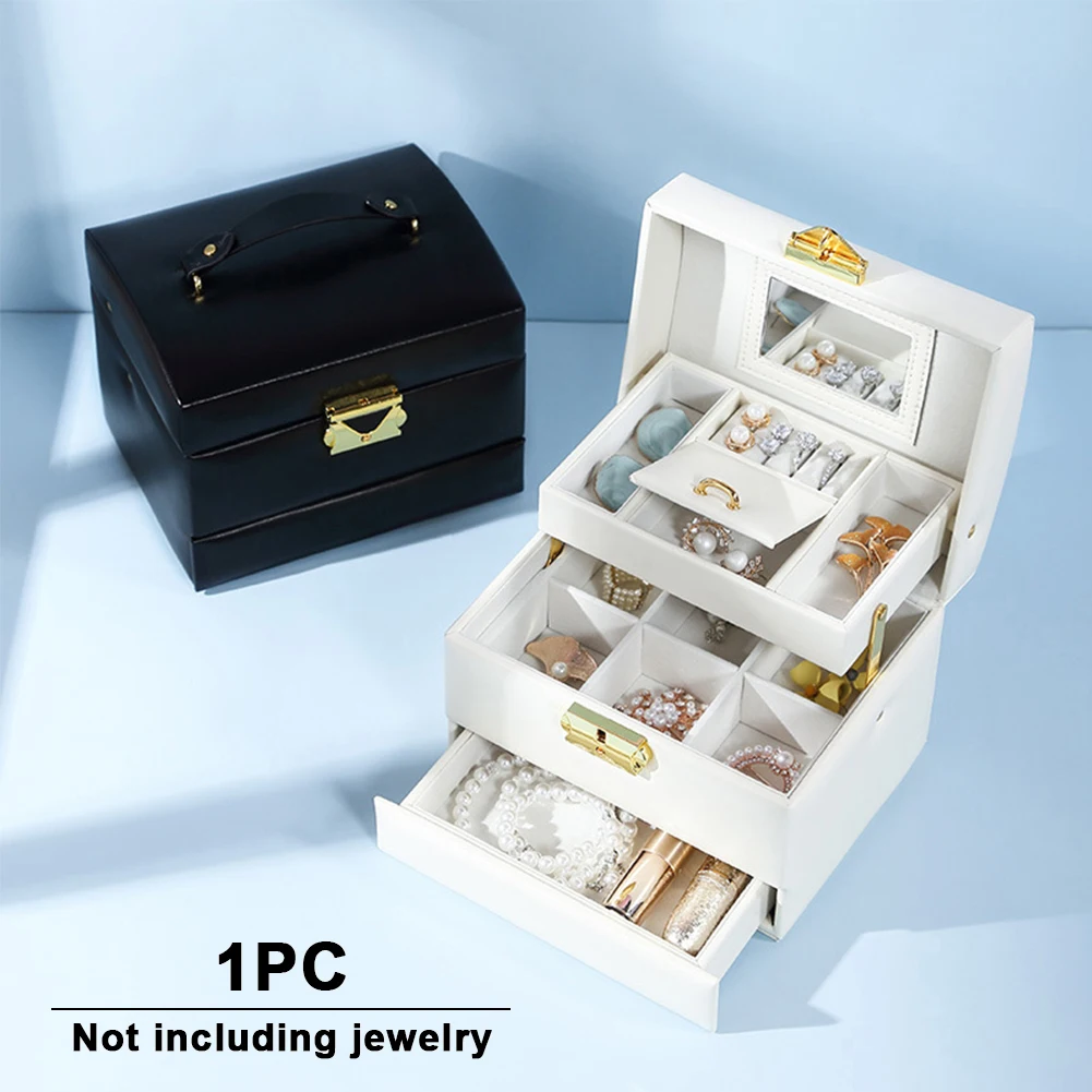 

Travel Jewelry Box Necklace Gift Portable Large With Mirror Exquisite Earring Ring Automatic 3 Layers Storage Display