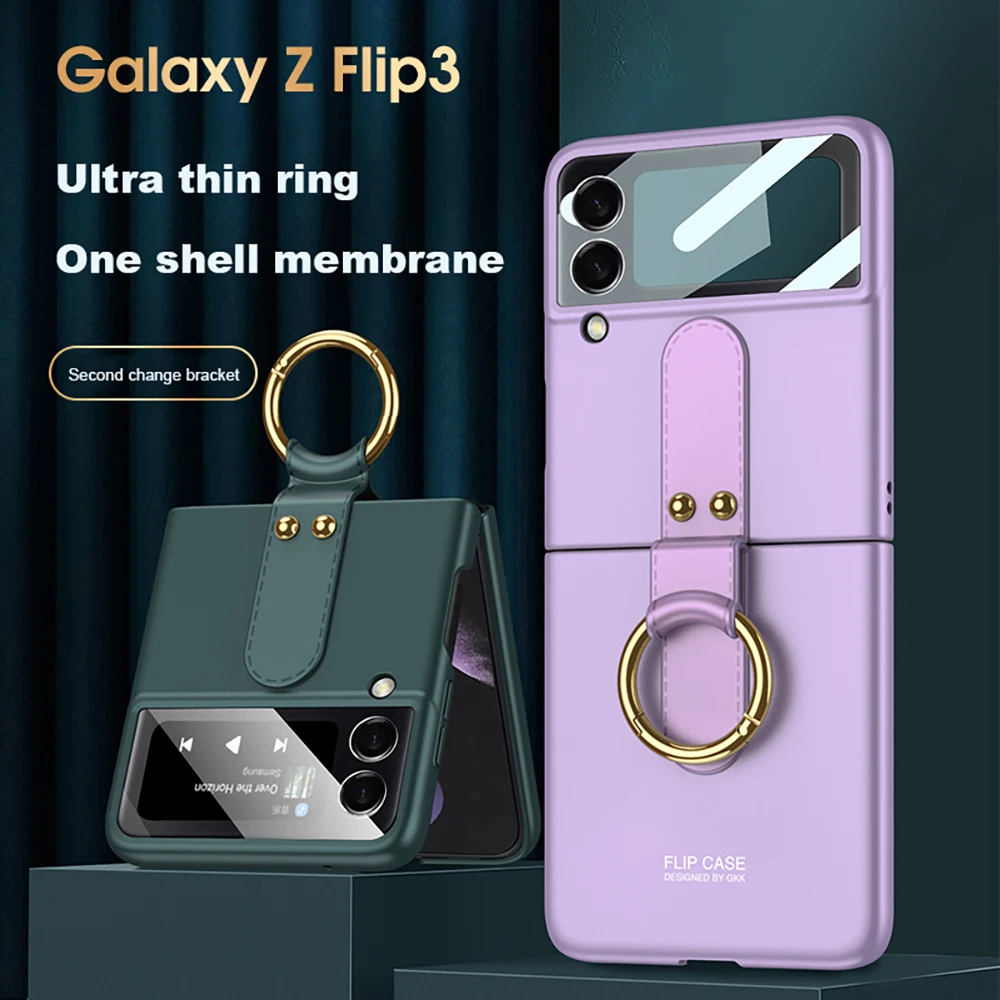 

For Samsung Galaxy Z Flip 3 5G Phone Case Suitable for Z Flip3 Shell Membrane Integrated Protective Sleeve with Ring Shockproof