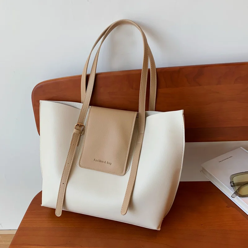 

New Fashion Tote Bags For Female Solid Soft PU Leather Shoulder Bag Simple Casual Large Capacity Handbags Commuter Bag Sac Bolsa