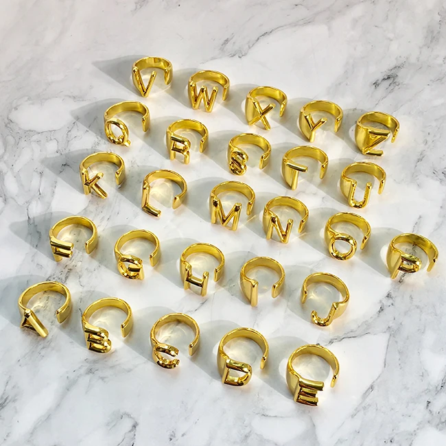 

Cute Female A-Z Letter Finger Ring Charm Yellow Gold Engagement Ring Fashion Stainless Steel Color Wedding Rings For Women