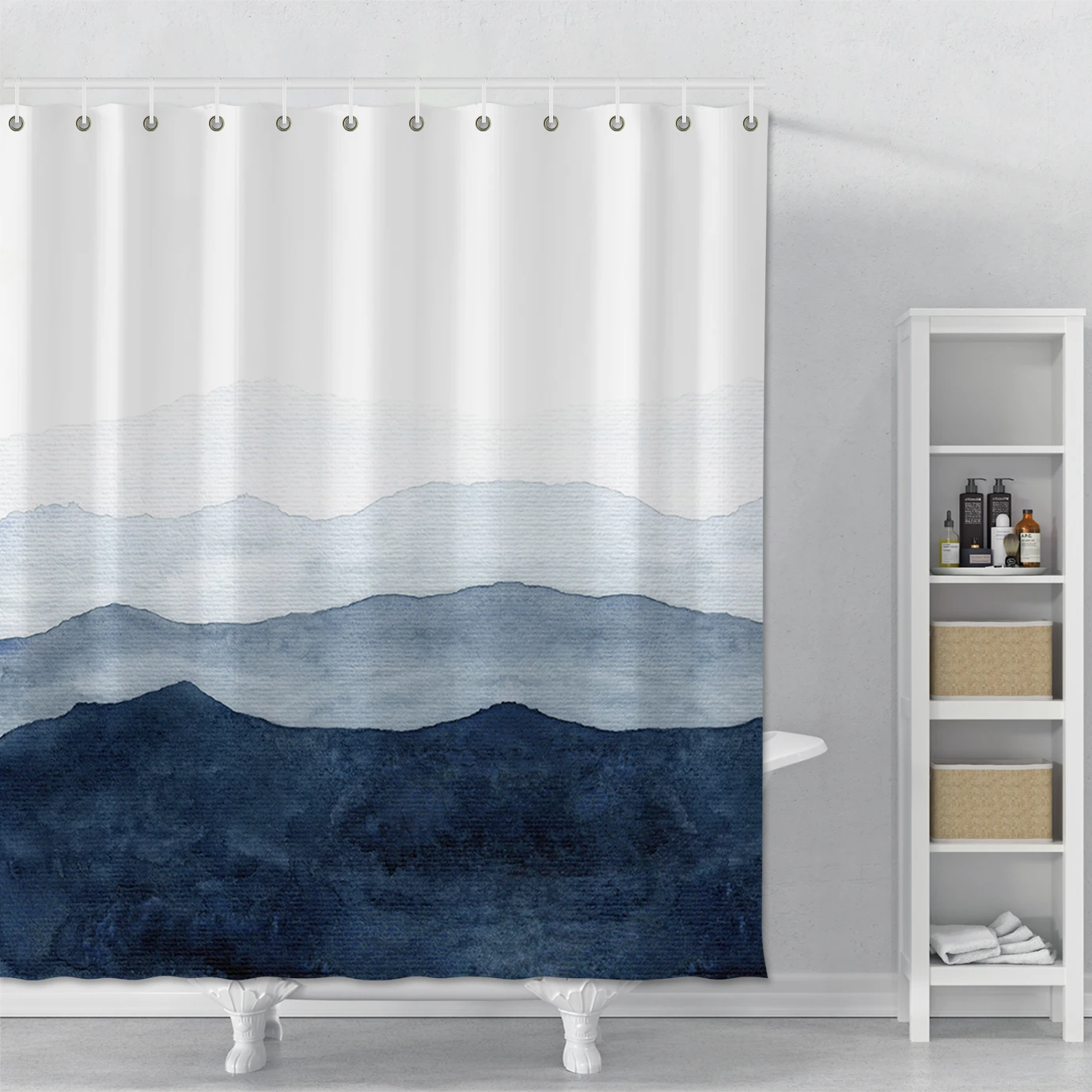 

Mountain Fog Printed Shower Curtain Aesthetic Art Ink Painting Bathroom Shower Curtain With Hooks Polyester Fabric Bath Curtains