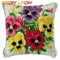 latch hook cushion pansy flowers pillow case printed color canvas acrylic yarn latched sofa pillow crochet cushion cover kits